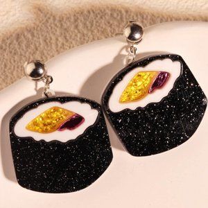 ⭐️❤️ FREE Sushi Roll Fish Food Snack Shimmer Artsy Chic Glam Art Drop Earrings